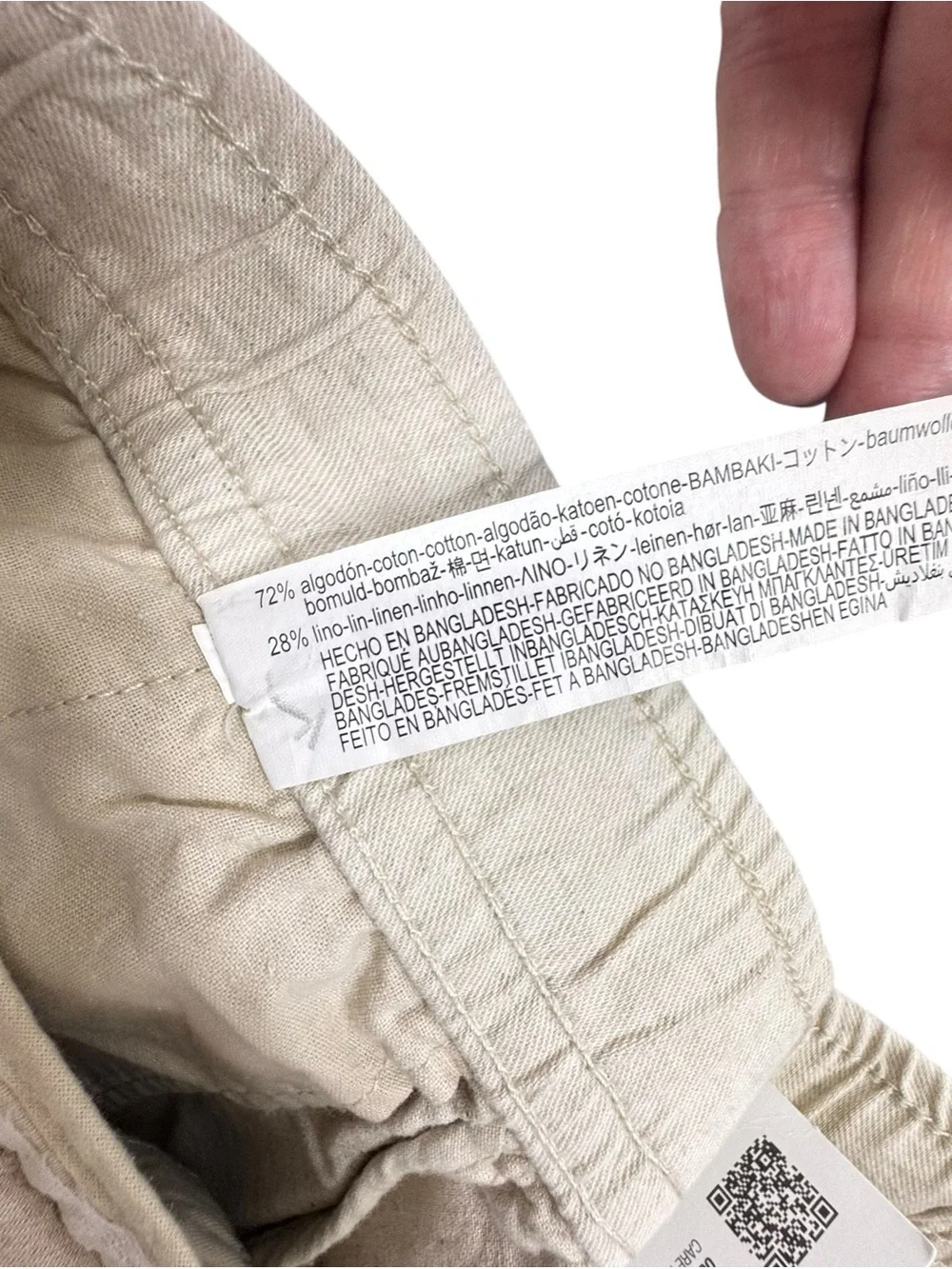 Zara Beige Linen blend relaxed fit beach tie waist pants size Large NWT